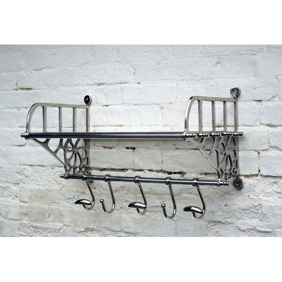 Vintage Style Luggage Train Wall Mounted Rack With Shelf & Hooks