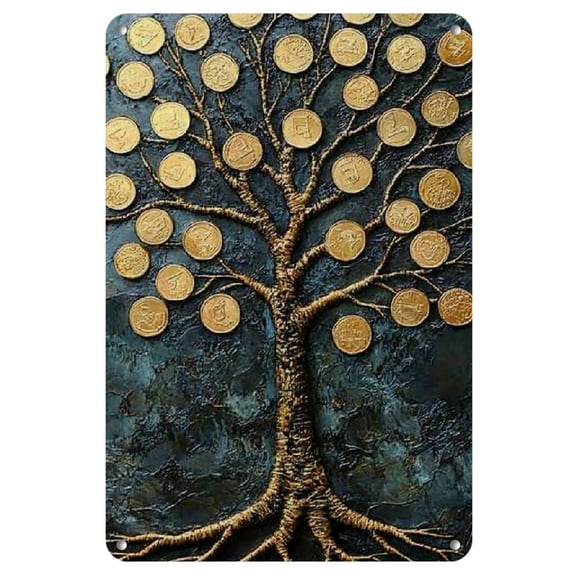 Vintage-Style Majestic Eagle Iron Art Sign 8x12 Inch - Luxurious Tree with Golden Coins Design, Ideal for Bedroom, Office, and Home Decor, Office Wall Decor | Tree Design Poster | Durable Metal Sign