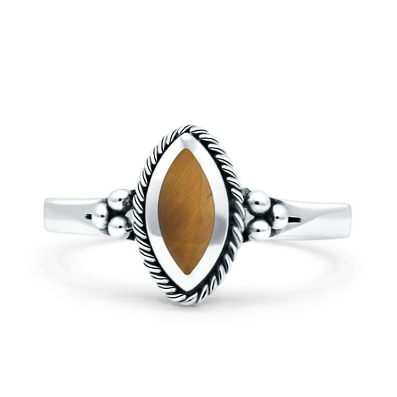 Vintage Style Marquise Fashion Simulated Tiger Eye Ring Band 925 Sterling Silver Size 5
