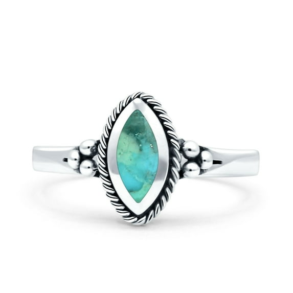 Vintage Style Marquise Fashion Simulated Turquoise Ring Band 925 Sterling Silver Size 7