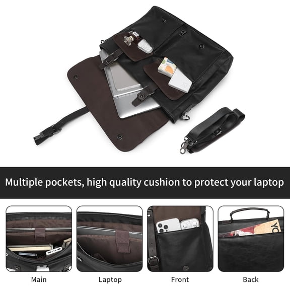 Vintage Style Mens Laptop Bag Water Resistant Business Travel Briefcase Satchel Work Computer Bag