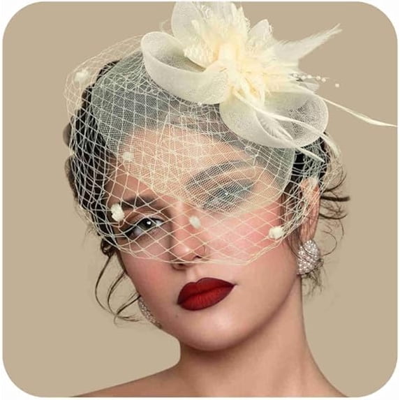 Women's Fascinator Hat with Birdcage Veil Flower and Feather for Derby Tea Party Wedding