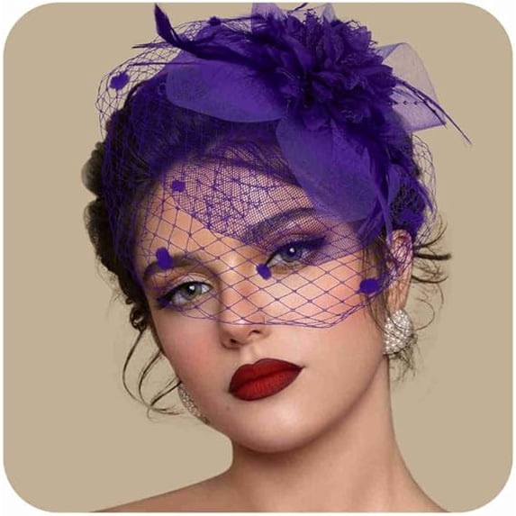 Women's Fascinator Hat with Birdcage Veil Flower and Feather for Derby Tea Party Wedding