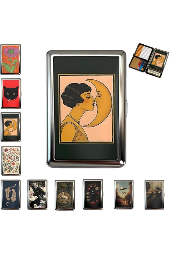 Vintage-Style Metal Card Holder & Cash Case — RFID Blocking High-Polish Metal Wallet with Secure Snap, Slim Art Deco Card Case for Credit Cards & Essentials