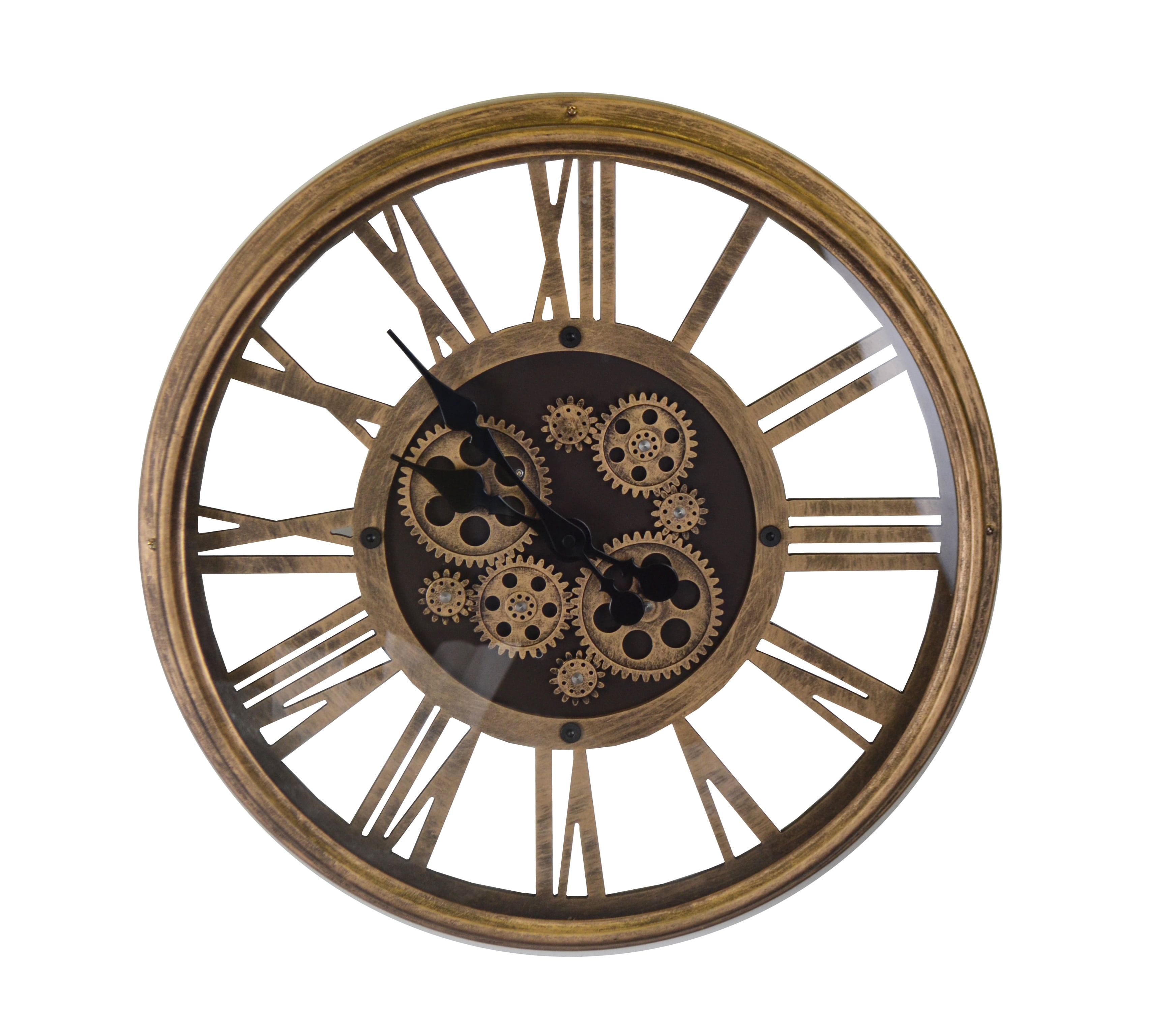Vintage Style Metal Skeleton Wall Clock With Moving Gears and Roman