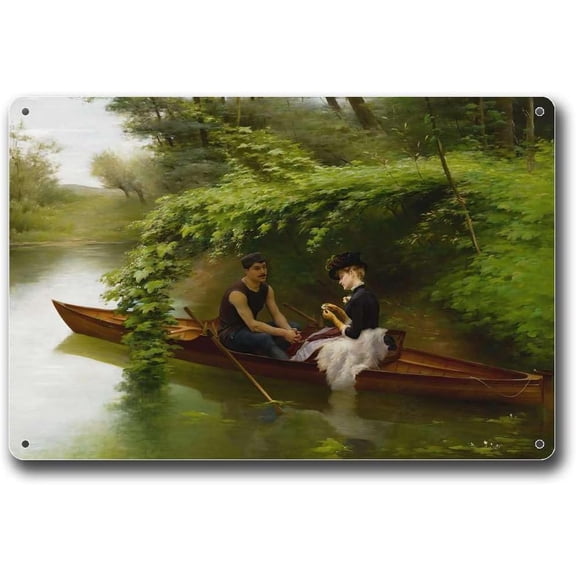Vintage-Style Metal Tin Sign French River Landscape Nautical Romantic Lake Pastoral Wall Decor 8x12 Inch