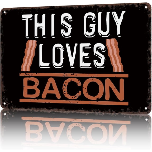 Vintage Style Metal Tin Sign This Guy Loves Bacon Funny Wall Art Home Bedroom Office Decor 8 x 12 Inch