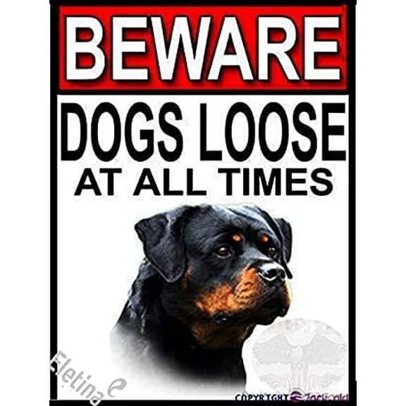 Vintage Style Metal Warning Sign Beware Dogs Loose At All Times 8x12 Inch Wall Mount Plaque 1 Count