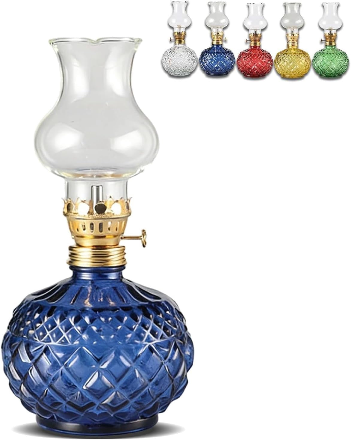 Vintage Style Oil Lamp with Glass Candle Holder, Clear Kerosene Lantern Hurricane Oil Lamps for Table Wedding Farmhouse Rustic Home Outdoor Indoor Decor(blue)Q