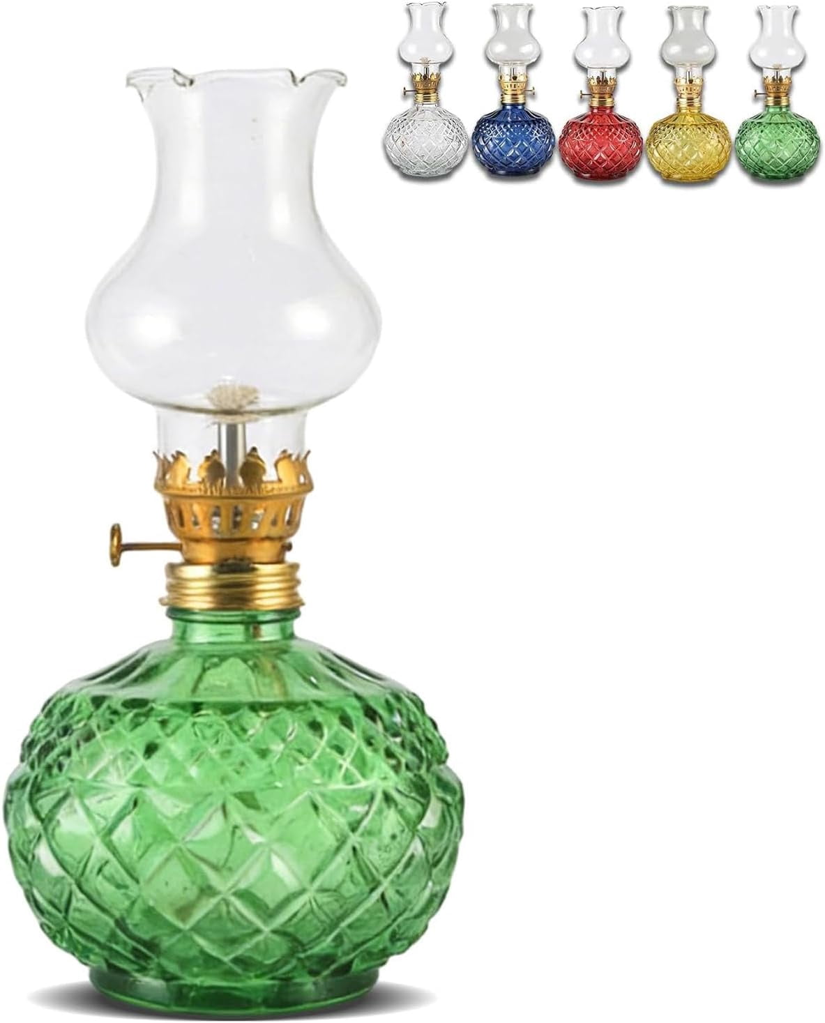Vintage Style Oil Lamp with Glass Candle Holder, Clear Kerosene Lantern Hurricane Oil Lamps for Table Wedding Farmhouse Rustic Home Outdoor Indoor Decor(green)Q