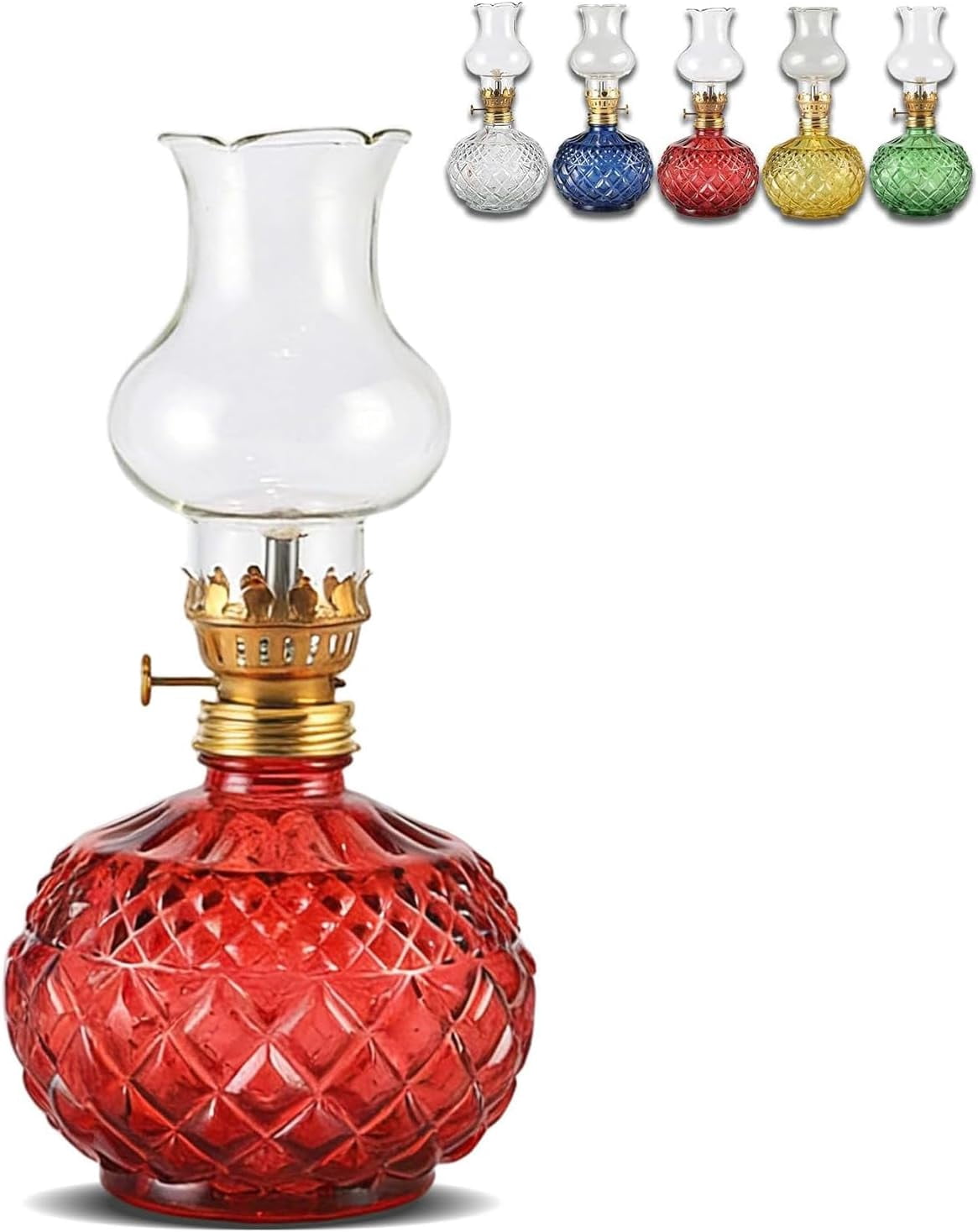 Vintage Style Oil Lamp with Glass Candle Holder, Clear Kerosene Lantern Hurricane Oil Lamps for Table Wedding Farmhouse Rustic Home Outdoor Indoor Decor(red)Q