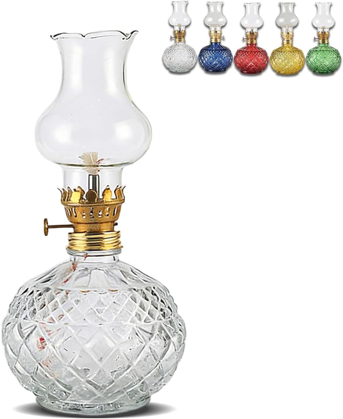 Vintage Style Oil Lamp with Glass Candle Holder, Clear Kerosene Lantern Hurricane Oil Lamps for Table Wedding Farmhouse Rustic Home Outdoor Indoor Decor(white)Q