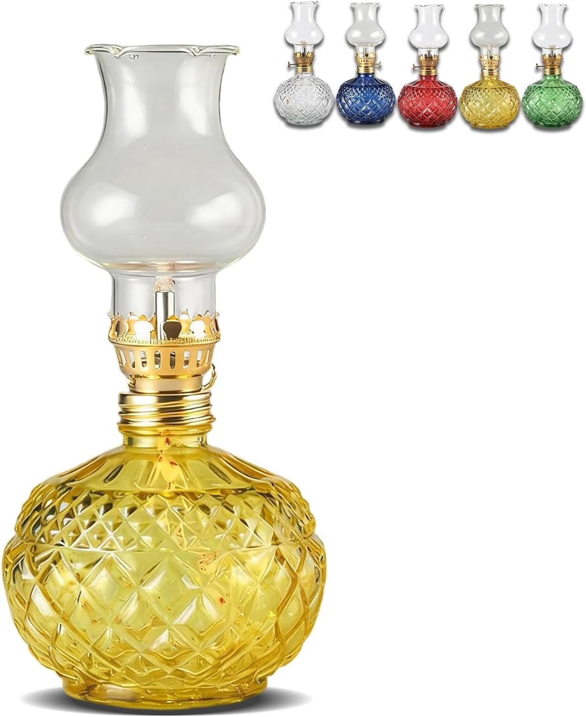 Vintage Style Oil Lamp with Glass Candle Holder, Clear Kerosene Lantern Hurricane Oil Lamps for Table Wedding Farmhouse Rustic Home Outdoor Indoor Decor(yellow)Q