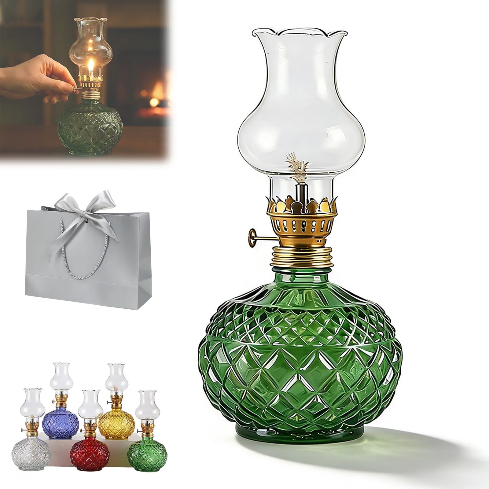 Vintage Style Oil Lamp with Glass Candle Holder, Retro Glass Clear Kerosene Lamp Lantern, Crystal Decorative Lamps for Weddings & Housewarming, Windproof, Elegant Retro Design