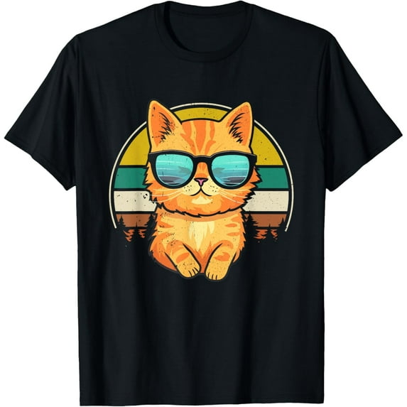Vintage Style Orange Tabby Cat Friendly Wearing Sunglasses T-Shirt for Men