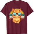 thumbnail image 1 of Vintage Style Orange Tabby Cat Friendly Wearing Sunglasses Unisex T-Shirt for Men Women Kids Toddler,Maroon Color,Size 4XL, 1 of 5