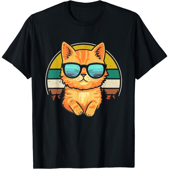 Vintage Style Orange Tabby Cat Friendly Wearing Sunglasses Unisex T-Shirt for Men Women Kids Toddler