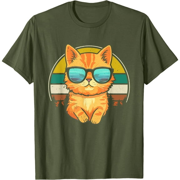 Vintage Style Orange Tabby Cat Friendly Wearing Sunglasses Unisex T-Shirt for Men Women Kids Toddler