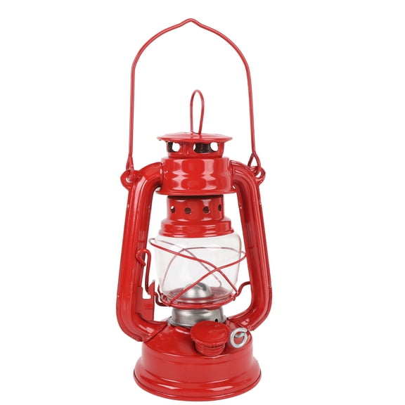 Vintage Style Outdoor Camping Lantern, Metal Hurricane Lamp for Hiking, Home Decor, Red