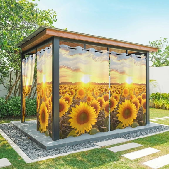Vintage Style Outdoor Curtains for Patio Waterproof, Summer Floral Sunflower Sunset Field Farmhouse Grommet Curtains for Porch Outside Privacy Drape for Gazebo Garden Pergola, 1 Panel, 54x84in