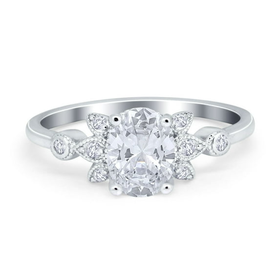 Vintage Style Oval Engagement Ring Simulated Cubic Zirconia 925 Sterling Silver Size 8