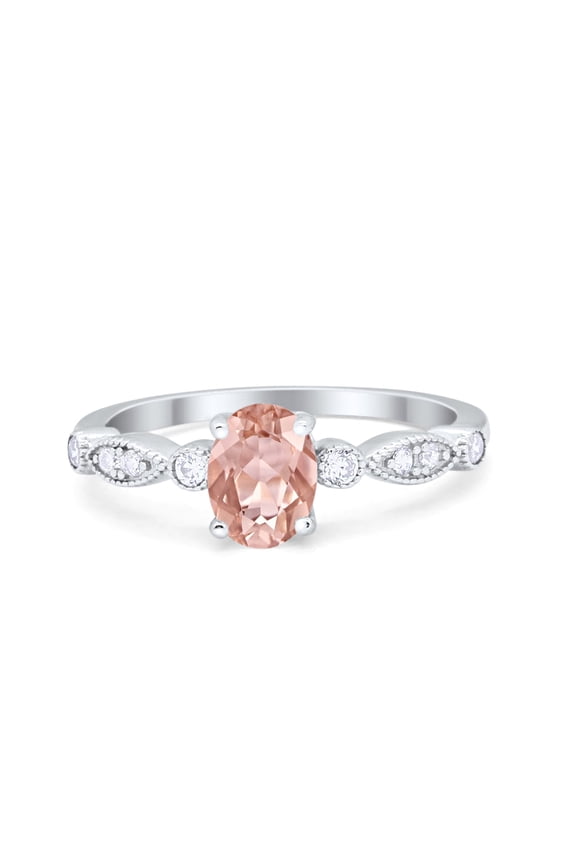 Vintage Style Oval Ring Round Morganite CZ 925 Sterling Silver Size 5
