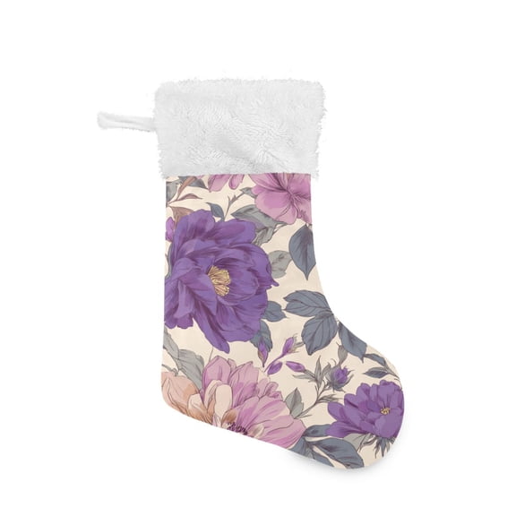 Vintage Style Painting Pink Purple Flowers Christmas Stockings Large Capacity 18 inch Gift Bag with Hook Xmas Holiday Decor 1 Pack