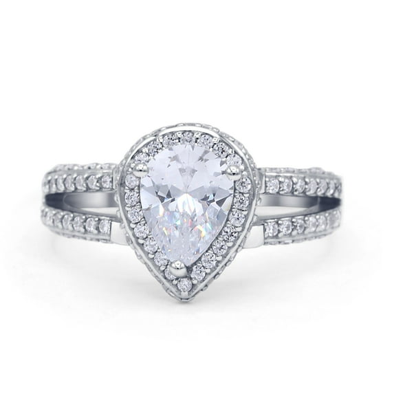 Vintage Style Pear Halo Women Engagement Ring Simulated CZ 925 Sterling Silver