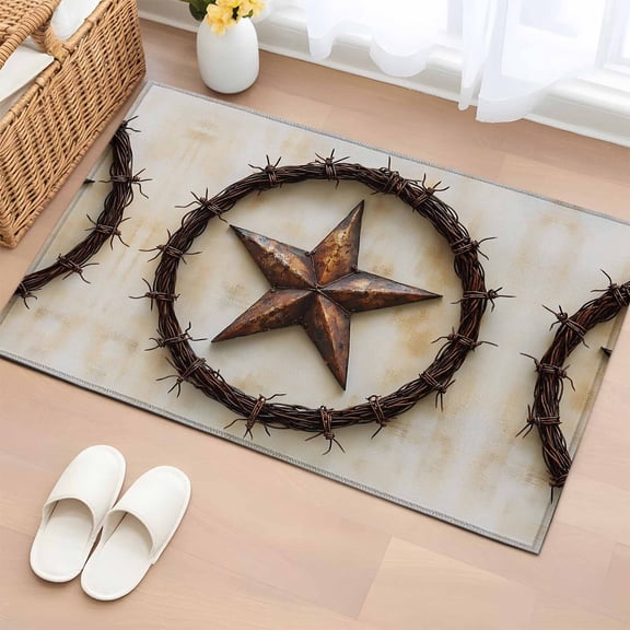 Vintage Style Pentagram Washable Area Rug 2 x 3 ft Independence Day, Soft Non Slip Rugs Stain Repellent Indoor Felt Carpet for Living Dining Room Bedroom Home Office