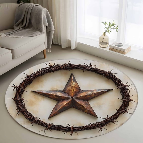 Vintage Style Pentagram Washable Round Area Rug 3 ft, Independence Day, Soft Non Slip Rugs Stain Repellent Indoor Felt Carpet for Living Dining Room Bedroom Home Office