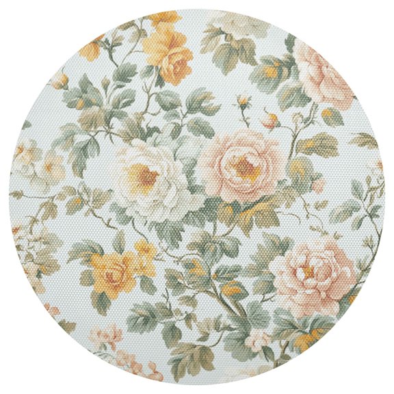 Vintage Style Peony Floral Leaves PVC Round Grid Placemat Table Mat 1 Pc 15.4" x 15.4"