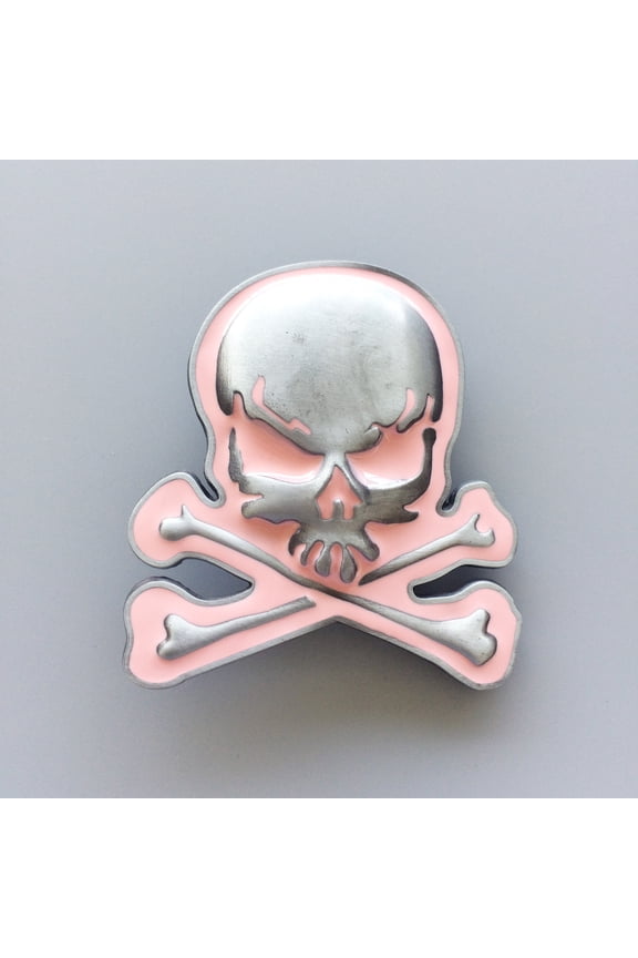 Vintage Style Pink Enamel Skull With Crossbones Belt Buckle