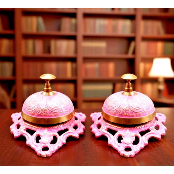 Vintage Style Pink and Gold Metal Desk Bell Set Decorative Gift for Home Office Set of 2
