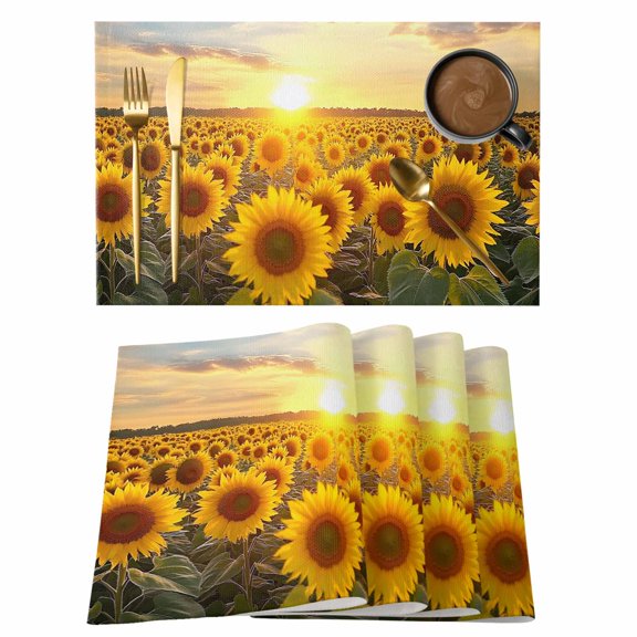 Vintage Style Placemats Set of 1, Summer Floral Sunflower Sunset Field Farmhouse Non-Slip Place Mats Washable Table Mats for Kitchen Dining Table Decorations Indoor/Outdoor