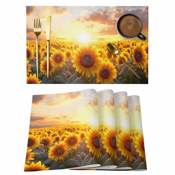 Vintage Style Placemats Set of 1, Summer Floral Sunflower Sunset Field Rustic Non-Slip Place Mats Washable Table Mats for Kitchen Dining Table Decorations Indoor/Outdoor