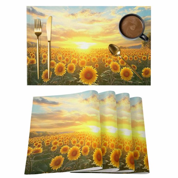 Vintage Style Placemats Set of 1, Summer Sunflower Sunset Floral Field Scenery Non-Slip Place Mats Washable Table Mats for Kitchen Dining Table Decorations Indoor/Outdoor