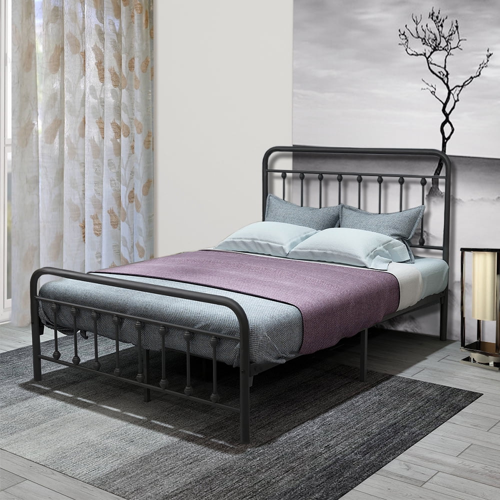 Vintage Style Platform Metal Bed Frame Foundation Headboard Footboard