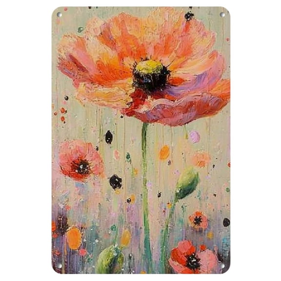 Vintage Style Poppy Flower Iron Art Print, 8x12 Inch Iron Wall Decor, Frameless Fashion Theme Floral Painting for Living Room and Bedroom, Ideal Home Decoration or Holiday Gift, Flower Decor