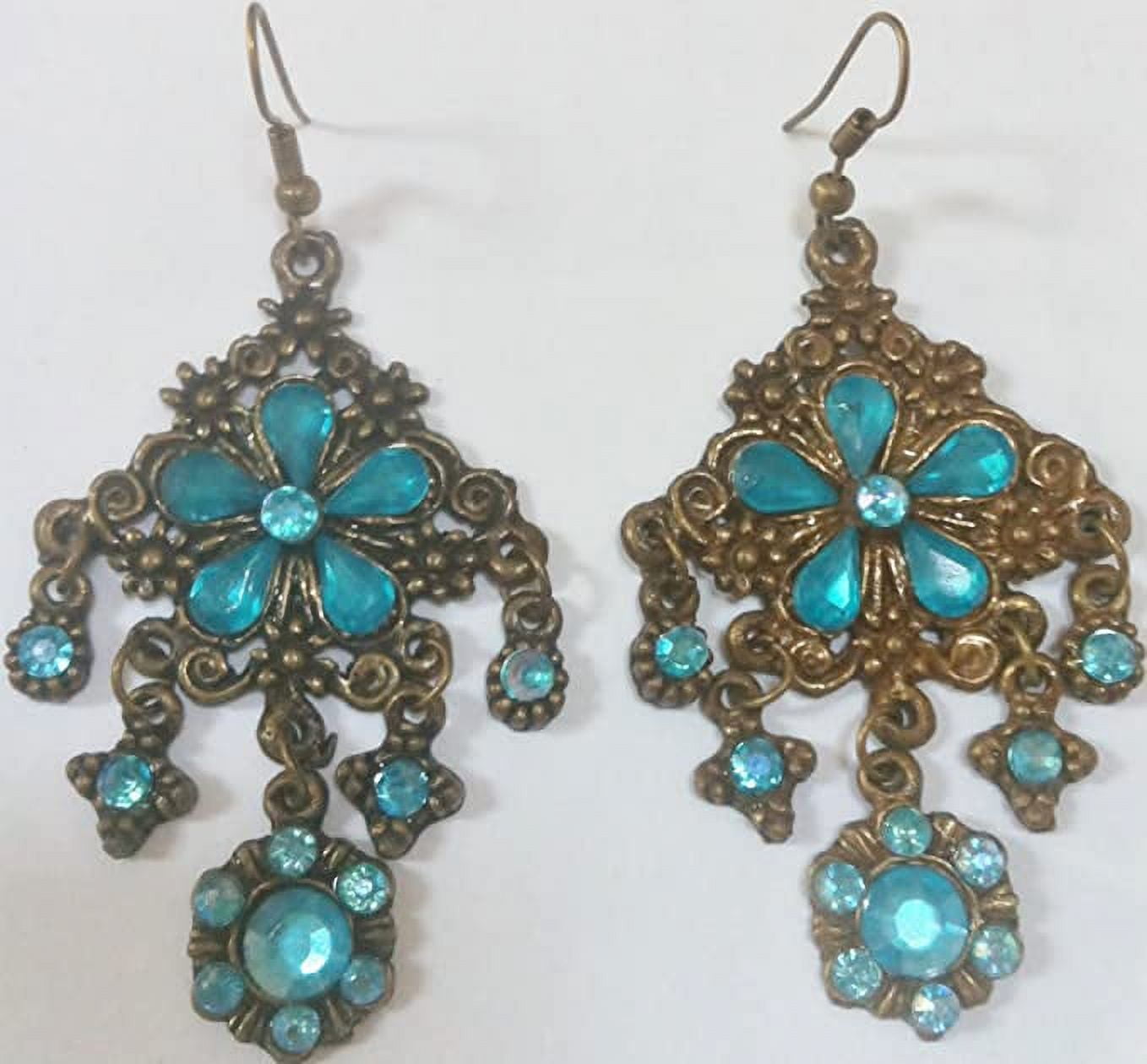 Vintage Style, Princess Jasmine Halloween Costume Accessory, Ear Jewelry, Earrings, Blue Bronze, 1.5" Long New