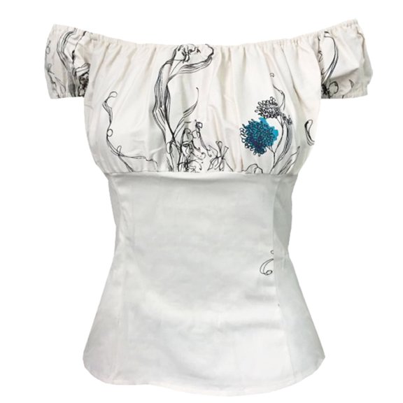 Vintage Style Puff-Sleeves Off The Shoulder Blouse-border