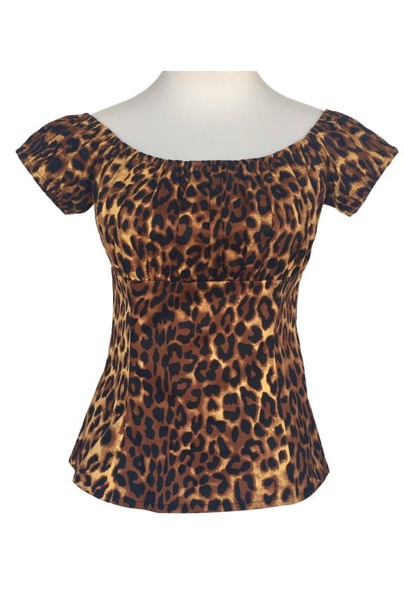 Vintage Style Puff-Sleeves Off The Shoulder Blouse-leopard