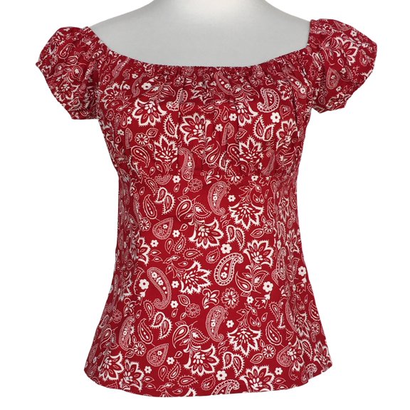 Vintage Style Puff-Sleeves Off The Shoulder Blouse-paisley red