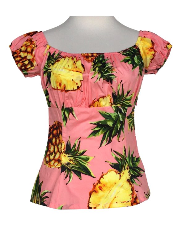 Vintage Style Puff-Sleeves Off The Shoulder Blouse-pineapple