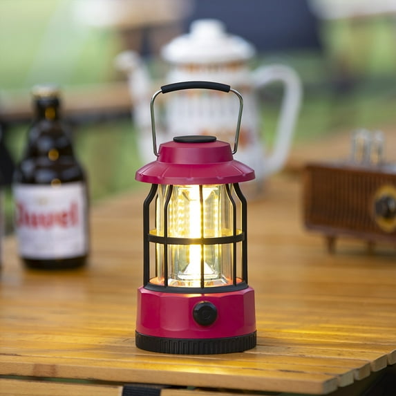 Vintage Style Rechargeable Camping Lantern - Portable Tent Light with Dimmer Switch, Hanging Ring - 13.8x9x8.4cm - ABS Material - Requires 3 AA Batteries