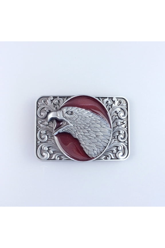 Vintage Style Red Enamel Eagle Head Western Boho Belt Buckle