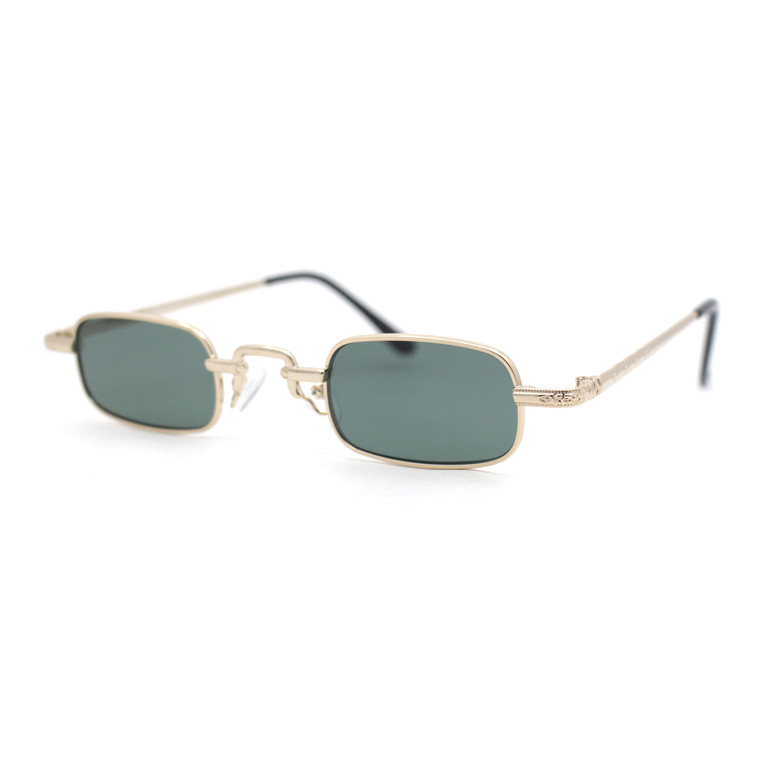 ?New Green / Gold Retro Hippie Rectangle 70s 80s Small Narrow Sunglasses SMALL RECTANGULAR SUNGLASSES Man Woman Gold Metal Frame  main image 3