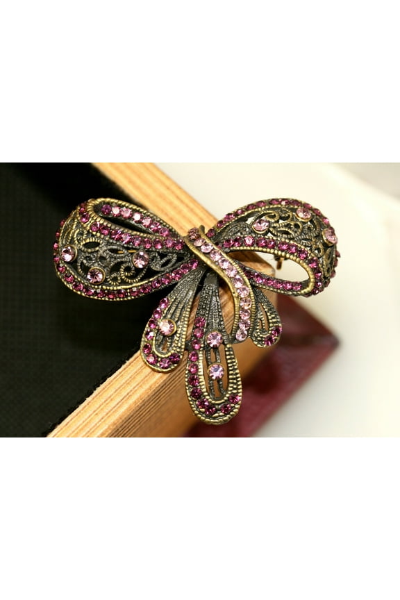 Vintage Style Rhinestone Statement Purple Ribbon Brooch Flower Brooches Women Antique Bowtie Pin Elegant Exquisite Broches
