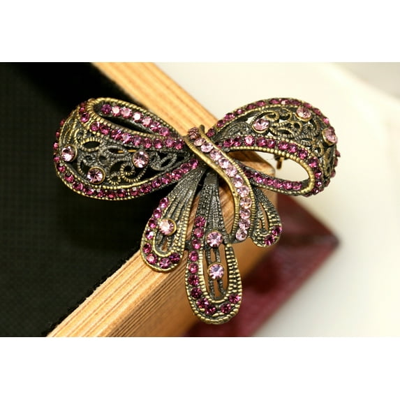 Vintage Style Rhinestone Statement Purple Ribbon Brooch Flower Brooches Women Antique Bowtie Pin Elegant Exquisite Broches