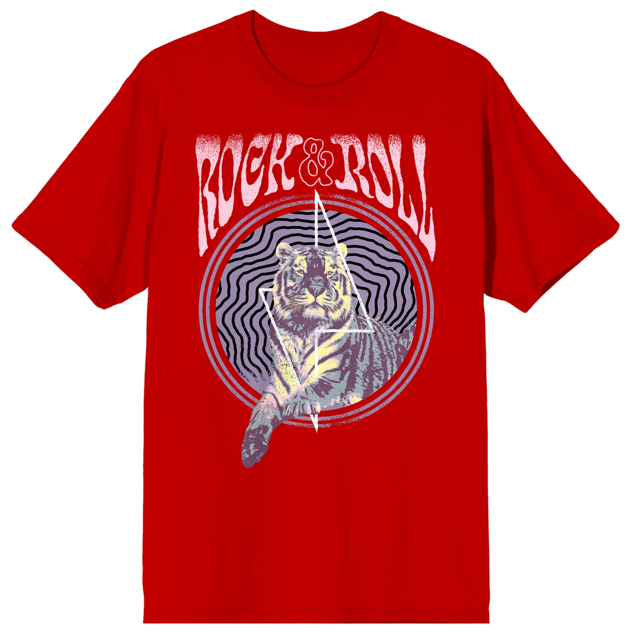 Vintage-Style Rock N Roll Tiger Men's Red Short Sleeve Crew Neck Tee ...