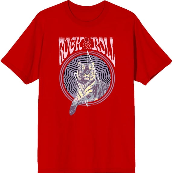 Rock & Roll Tiger Adult Red Crew Neck Short Sleeve Tee-Medium
